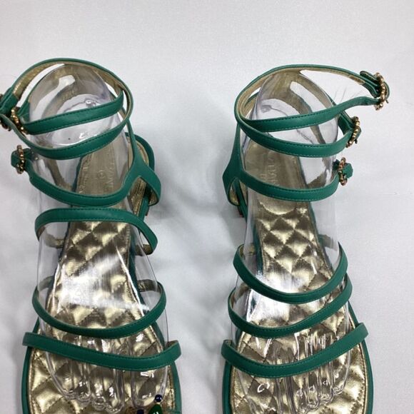 CHANEL Interlocking CC Logo Leather Gladiator Sandals Green Size EU 39.5 8.5US - Picture 4 of 17
